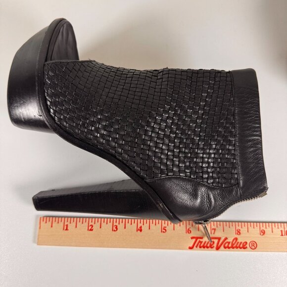 ALEXANDER WANG Black Leather Peep Toe Ankle Booties With Woven Design 7.5 - Picture 7 of 8